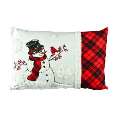18" x 13" Plaid Snowman Pillow- Red/Black