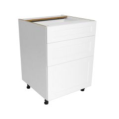 24" White Thermafoil Shaker 3 Drawer Base Cabinet