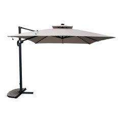 Deluxe Offset Umbrella With Lights 10'-Light Grey