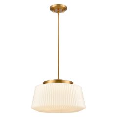 Lunenberg 14" LED Pendant - Brass Ribbed Opal Glass