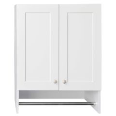 24" Classic White Laundry Storage Cabinet With Hang Rod