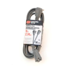 14/3 3 Prong Gray Indoor AC Extension Cord 2.74M