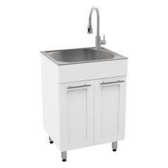 All-in-One White Cabinet With Stainless Steel Sink
