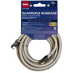 12' RG6 Quad Shield Coax Cable-Grey