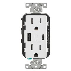Decora USB 15A Receptacle Type-A/Type-C-White