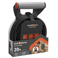 Link2Home Power Handle 20ft. 14AWG 2 Outlets 2 USB Black