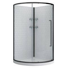 38" Round Black Shower With One Sliding Door