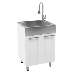 All In One White Cabinet With Stainless Steel Sink And Fauce