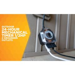 Outdoor 24-Hour Mechanical Timer, 1/2HP, 2 Grounded Outlets