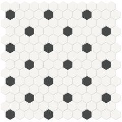 1" Soho Canvas White/Black Retro Hexagon Mosaic 9.36SF