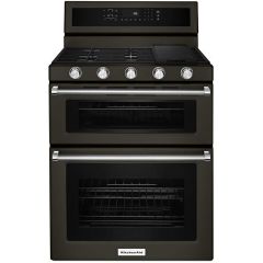 30" 5 Burner Gas Double Oven Convection Range Black SS