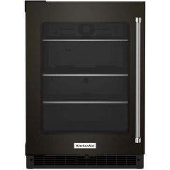 24" Undercounter Refrigerator Glass Door & Shelves Black SS