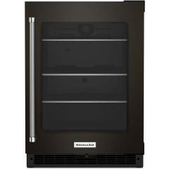 24" Undercounter Refrigerator Glass Door & Shelves Black SS