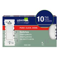 Decora Edge White Single Pole Switch 15 Amp- 10/Pack