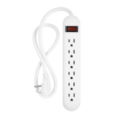 6 Outlet Power Strip, 2.5' Cord, 14/3, White
