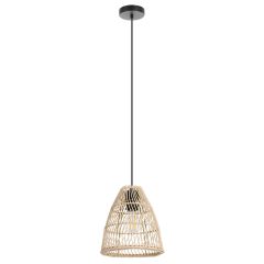 Ayesgarth Pendant Light 1L Black Finish With Wood Shade