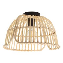 Glyneath Ceiling Light 1L, Black Finish With Wood Shade