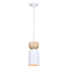 Caleb Matte White + Faux Wood Pendant
