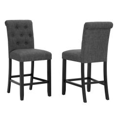 24" Tufted Grey Barstool Counter Height- 2/Pack