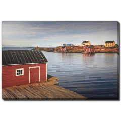 Maisons lointaines quai scène rouge 30x45
