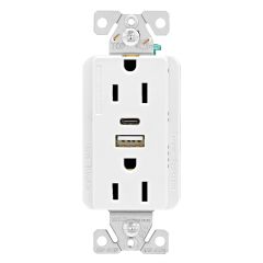 USB Type AC Duplex Receptacle 15A White
