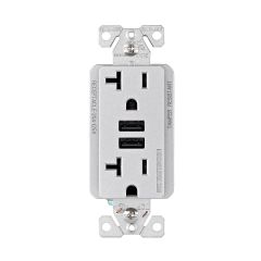 Combination USB Charger With Duplex Receptacle- Silver