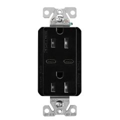 5.0A USB Type C Duplex Recep 15A 125V- Black