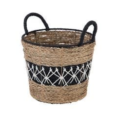30cm Diameter Black And White Seagrass Basket With Handles