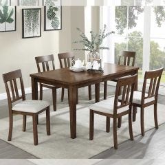 7 Piece Brown Dining Set With Beige Seats