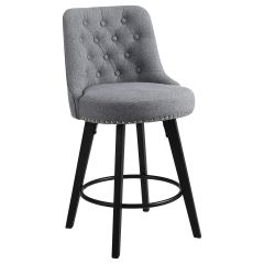 Tabouret de Comptoir en Lin avec Pieds en Bois - Gris