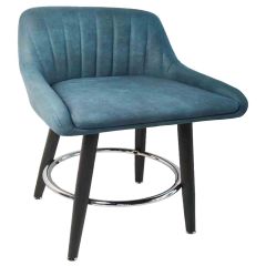 Tabouret bleu cadre noir et anneau chromé