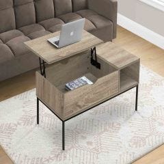 42"L Lift-Top Dark Taupe Coffee Table with Black Metal Legs