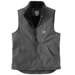 Loose Fit Sherpa-Lined Mock-Neck Vest-Gravel Medium