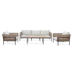 Cape Broyl Sofa Set with Wood Coffee Table-Beige