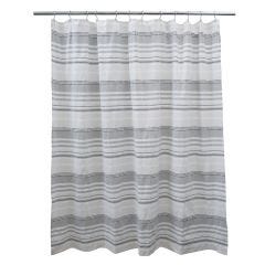 71"x71" Dot Stripe White Gray Cotton Fabric Shower Curtain