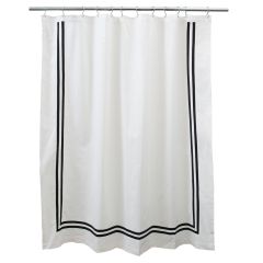 71"x71" Border White Black Cotton Fabric Shower Curtain