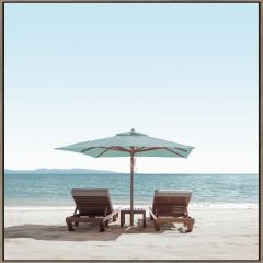 Lounge Chairs on a Beach Framed Print 24" x 36"
