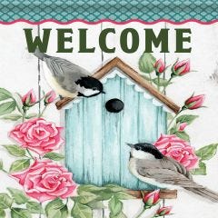 Spring Garden Flag Chickadees & Birdhouse
