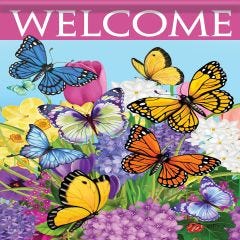 Spring Garden Flag Bright Butterfly Garden