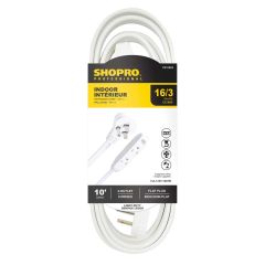 16/3 3-Outlet Flat Plug 10' Indoor Extension Cord White