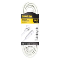 16/3 3-Outlet Flat Plug 15' Indoor Extension Cord White