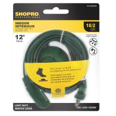 16/2 3-Outlet 12' Indoor Extension Cord Foot Switch Green