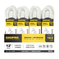 16/2 SPT-2 3-Outlet 12' Indoor Extension Cord White