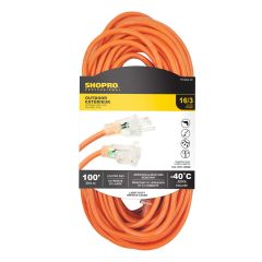 16/3 SJTW 100' Outdoor Extension Cord Orange