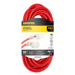 14/3 SJTW 50' Lit End Outdoor Extension Cord Red
