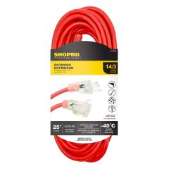 14/3 SJTW 25' Lit End Outdoor Extension Cord Red