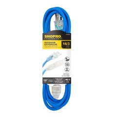 16/3 3-Outlet 10' Lit End Block Heater Outdoor ExtCord Blue