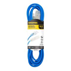 16/3 3-Outlet 15' Lit End Block Heater Outdoor ExtCord Blue