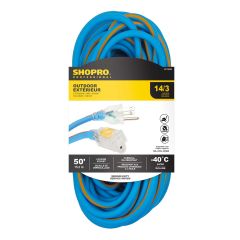 14/3 SJEOW 50' Lit End Outdoor Extension Cord Blue/Red