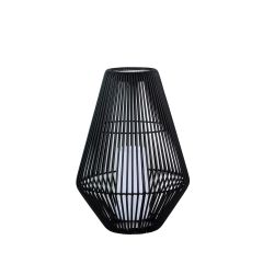 Lantern Black Poly Rattan with Solar LED Candle 18"
